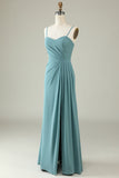 Green Draped Long Chiffon Bridesmaid Dress