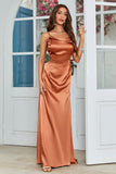 Copper Mermaid Ruched Long Bridesmaid Dress