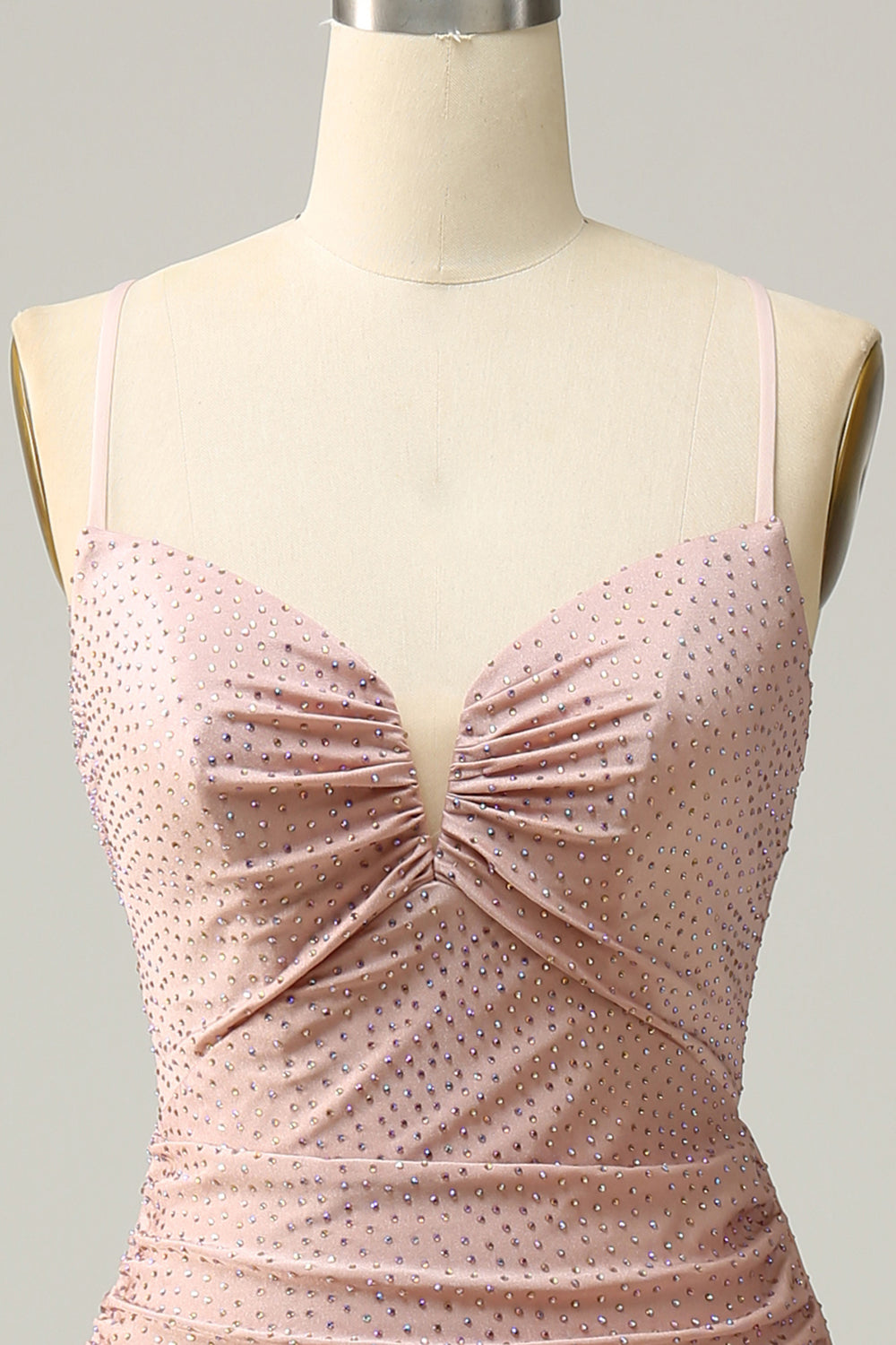 Mermaid Spaghetti Straps Blush Long Formal Dress with Beading
