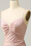 Mermaid Spaghetti Straps Blush Long Formal Dress with Beading