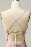 Mermaid Spaghetti Straps Blush Long Formal Dress with Beading