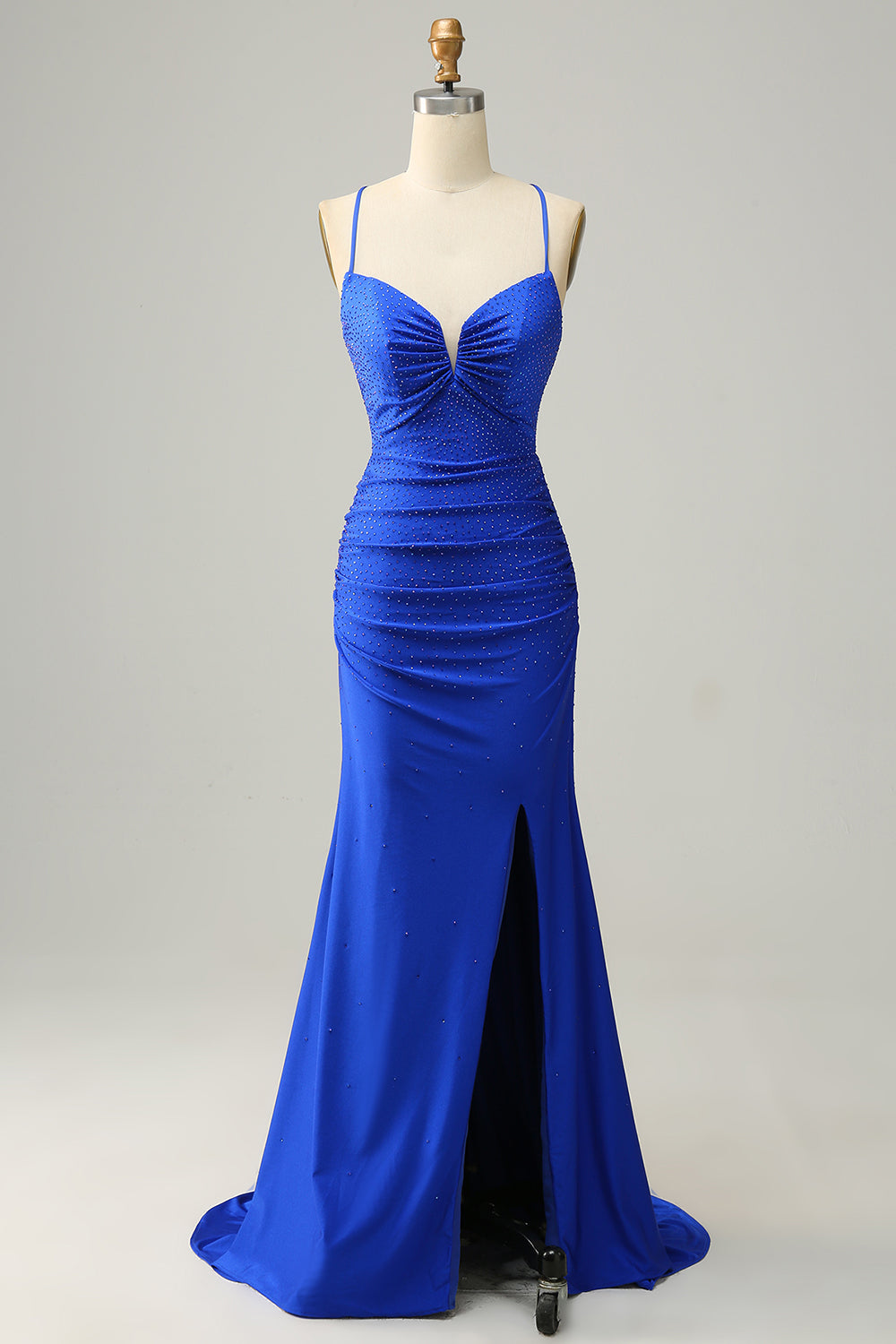 Mermaid Spaghetti Straps Blush Long Formal Dress with Beading