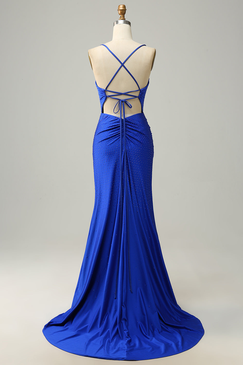 Mermaid Spaghetti Straps Blush Long Formal Dress with Beading