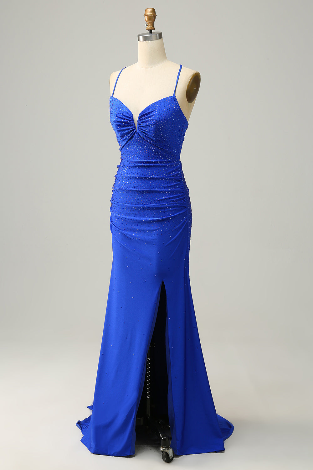 Mermaid Spaghetti Straps Royal Blue Long Formal Dress with Beading