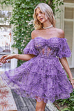 Off the Shoulder A Line Printed Cute Homecoming Dress