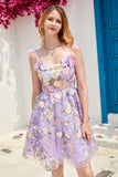 Purple Cute Corset Homecoming Dress with 3D Flowers