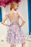 Purple Cute Corset Homecoming Dress with 3D Flowers