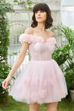 Pink Off the Shoulder Corset Homecoming Dress With Flowers