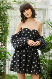 Black A Line Off the Shoulder Stars Short Homecoming Dress with Long Sleeves