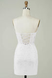 Spaghetti Straps Bodycon Simple White Graduation Dress with Appliques