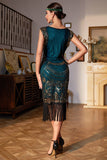 Beaded Fringed Dark Green 1920s Flapper Dress