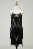 Black Spaghetti Straps Sequins 1920s Dress with Fringes