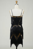 Black Spaghetti Straps Sequins 1920s Dress with Fringes