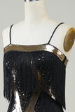 Black Spaghetti Straps Sequins 1920s Dress with Fringes