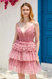 Blush A Line Spaghetti Straps Homecoming Dress with Ruffles