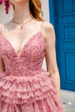 Blush A Line Spaghetti Straps Homecoming Dress with Ruffles