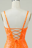 Glitter Orange Tight Homecoming Dress with Beaded