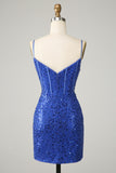 Royal Blue Bodycon Sparkly Spaghetti Straps Homecoming Dress