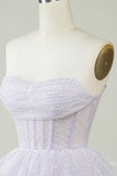 Sparkly Light Purple Strapless Corset Polka Dots Tiered Cute Homecoing Dress