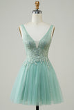 A Line Cute Green Homecoming Dress with Appliques