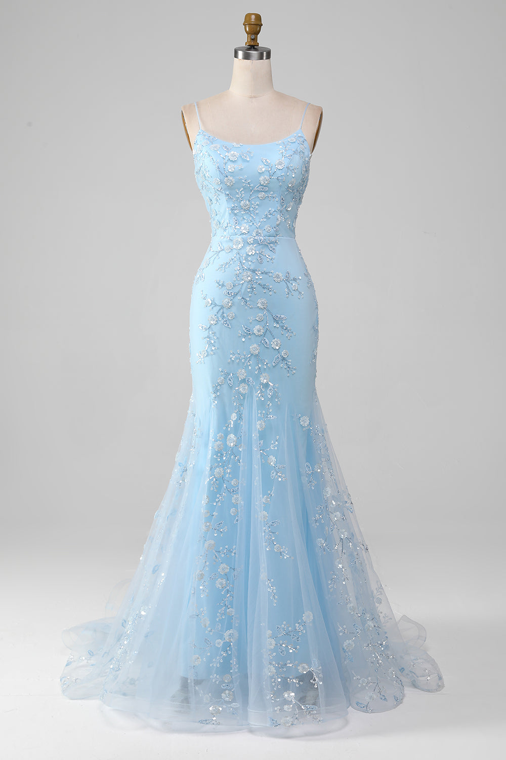 Mermaid Blush Spaghetti Straps Prom Dress with Appliques