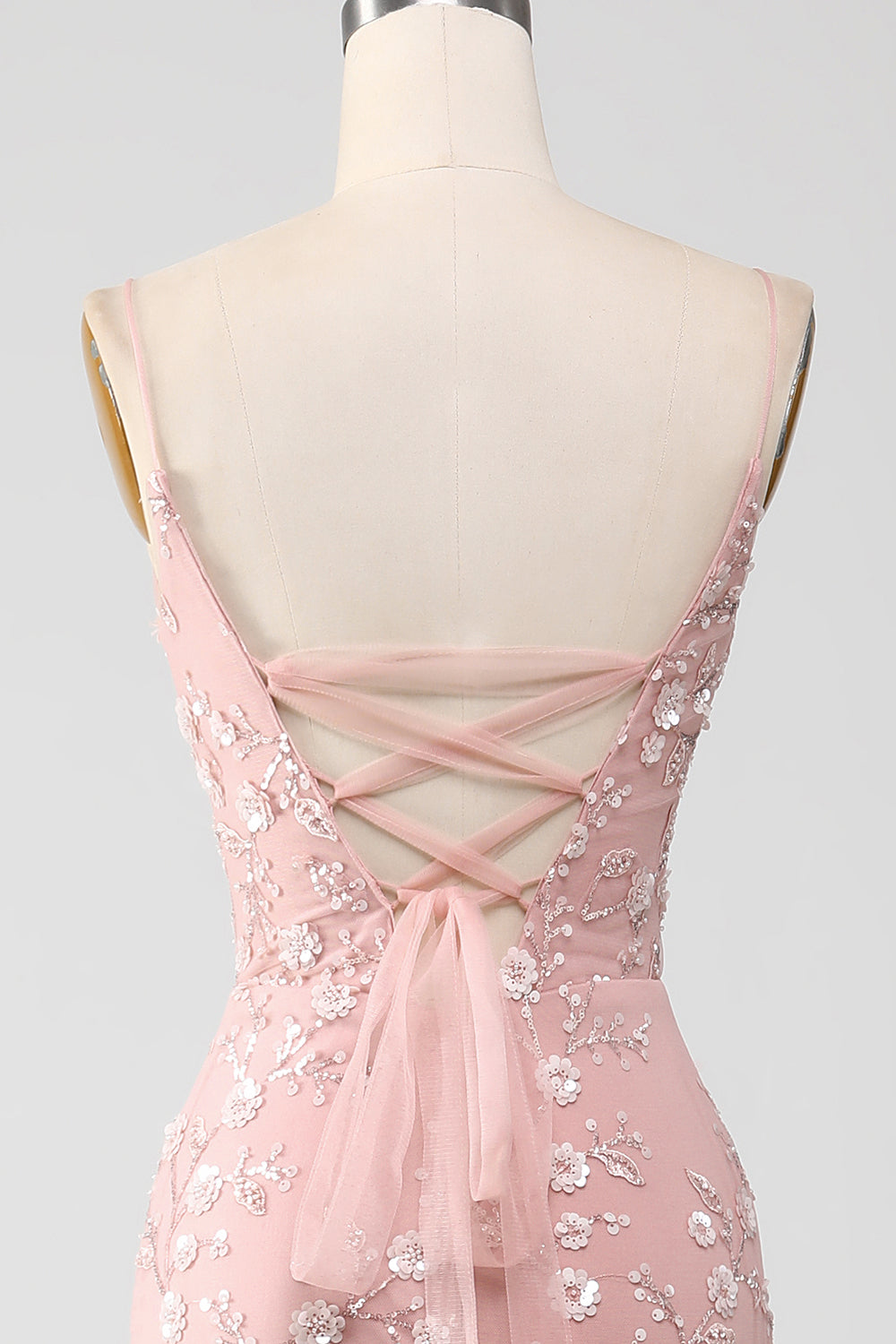 Mermaid Blush Spaghetti Straps Prom Dress with Appliques