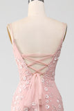 Mermiad Blush Spaghetti Straps Prom Dress with Appliques