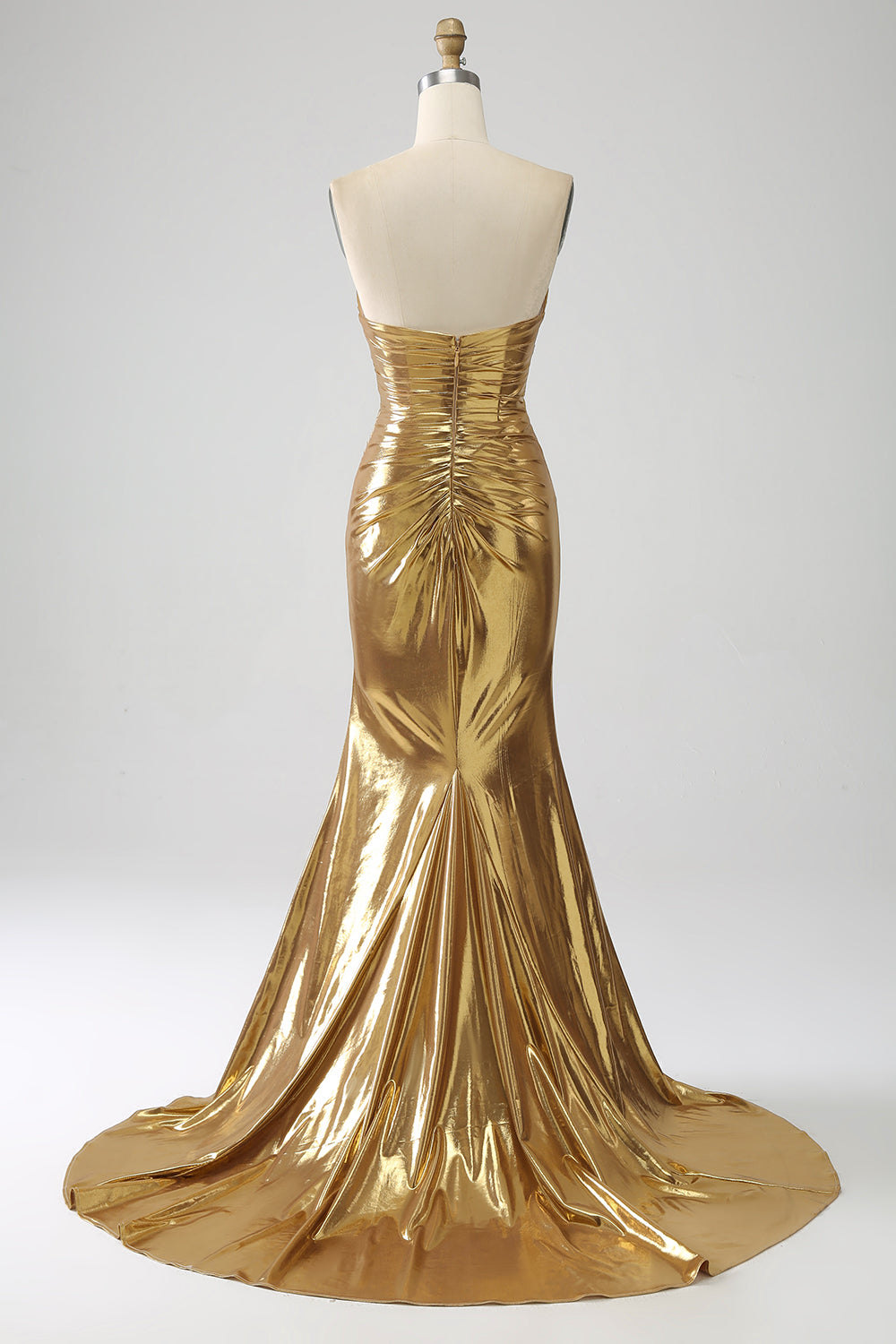 Golden Mermaid Strapless Long Metallic Prom Dress with Slit