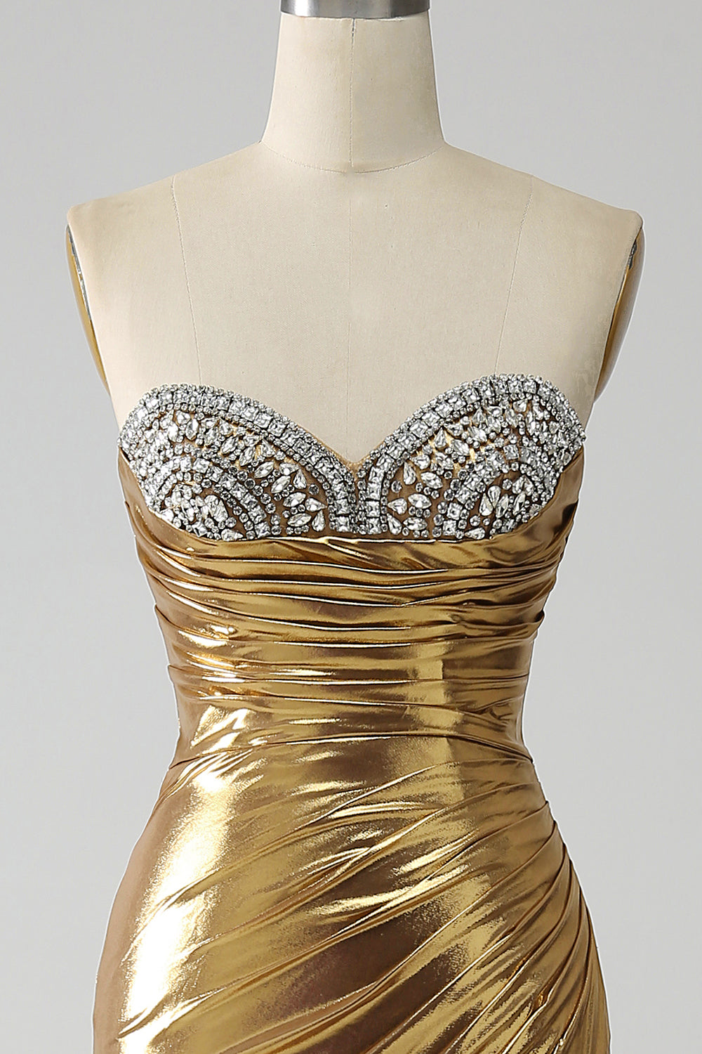 Golden Mermaid Strapless Long Metallic Prom Dress with Slit
