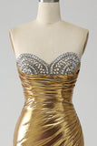 Golden Mermaid Strapless Long Metallic Prom Dress with Slit