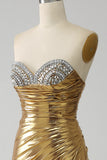 Golden Mermaid Strapless Long Metallic Prom Dress with Slit