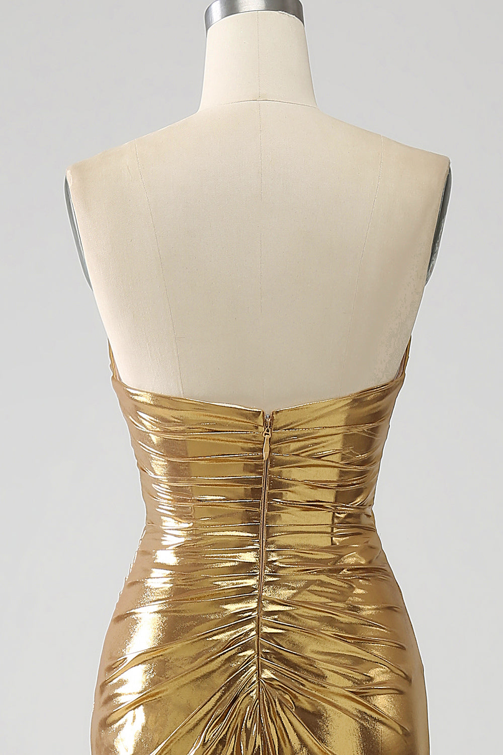 Golden Mermaid Strapless Long Metallic Prom Dress with Slit