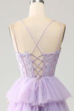 Lilac Tulle Tiered Princess Corset Prom Dress with Appliques
