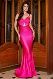 Hot Pink Sparkly Mermaid Cut Out Long Prom Dress