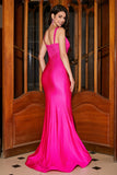 Hot Pink Sparkly Mermaid Cut Out Long Prom Dress