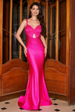 Hot Pink Sparkly Mermaid Cut Out Long Prom Dress