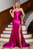 Sparkly Mermaid Fuchsia Corset Prom Dress with Slit