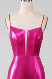 Sparkly Hot Pink Mermaid Simple Prom Dress With Slit
