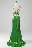Sparkly Hot Pink Mermaid Simple Prom Dress With Slit