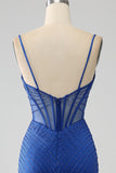 Royal Blue Mermaid Corset Prom Dress with Beading