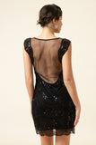 Black Sequined 1920s Gatsby Dress with 20s Accessories Set