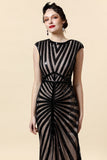 Black Sequins Glitter Midi Flapper Dress with 20s Accessories Set