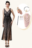 Pink Sequins Flapper Dress with 1920s Accessories Set