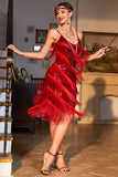 Sparkly Red Sequined 1920s Flapper Dress with 20s Accessories