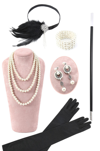 Dark Purple Beading Fringes 1920s Dress with Accessories Set
