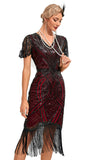 Sparkly Fringes Burgundy 1920s Dress with Accessories Set