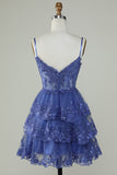 Gorgeous A Line Spaghetti Straps Purple Sparkly Corset Homecoming Dress