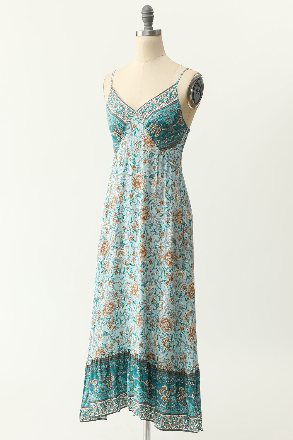Spaghetti Straps Blue Bohemia Style Dress