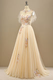 Yellow Long Prom Dress With Appliques