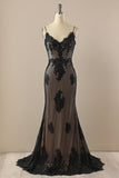 Black V neck Beaded Prom Dress